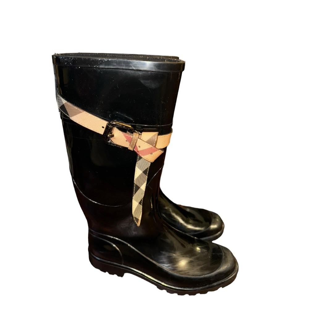 Burberry Rubber Nova Check Roscot Belted Rain Boots 39- missing one insole